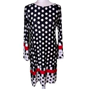 Women’s Mod Retro Polka Dot Graphic Print Shift Dress Colorblock Artsy Bold Sz M